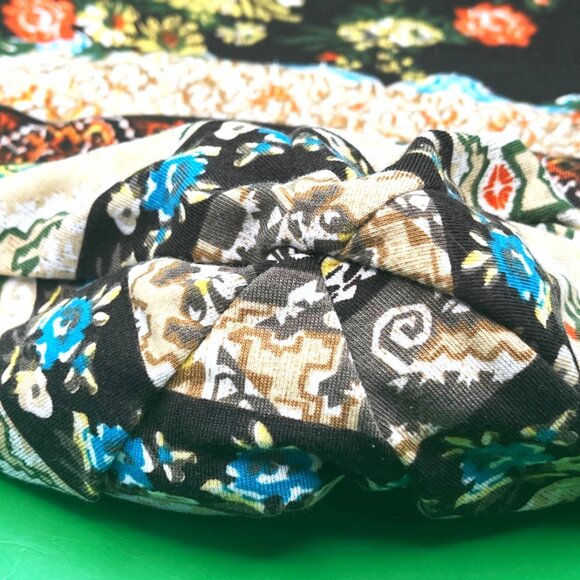 Boho Floral Slouchy Beanie Chemo Hat Turban Cap Patchwork Print Hippie Knit - Picture 7 of 9
